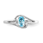 14k White Gold 5x3mm Oval Blue Topaz and AA Diamond Ring