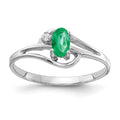 14k White Gold 5x3mm Oval Emerald and A Diamond Ring