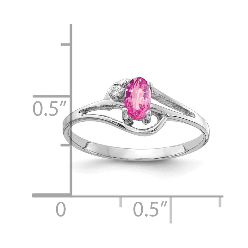 14k White Gold 5x3mm Oval Pink Sapphire and VS Diamond Ring