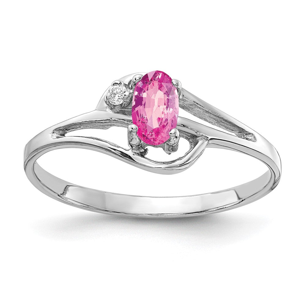 14k White Gold 5x3mm Oval Pink Sapphire and A Diamond Ring