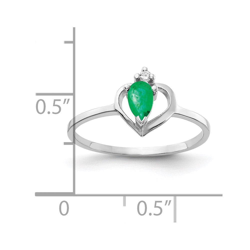 14k White Gold 5x3mm Pear Emerald and AA Diamond Heart Ring