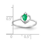 14k White Gold 5x3mm Pear Emerald and AA Diamond Heart Ring