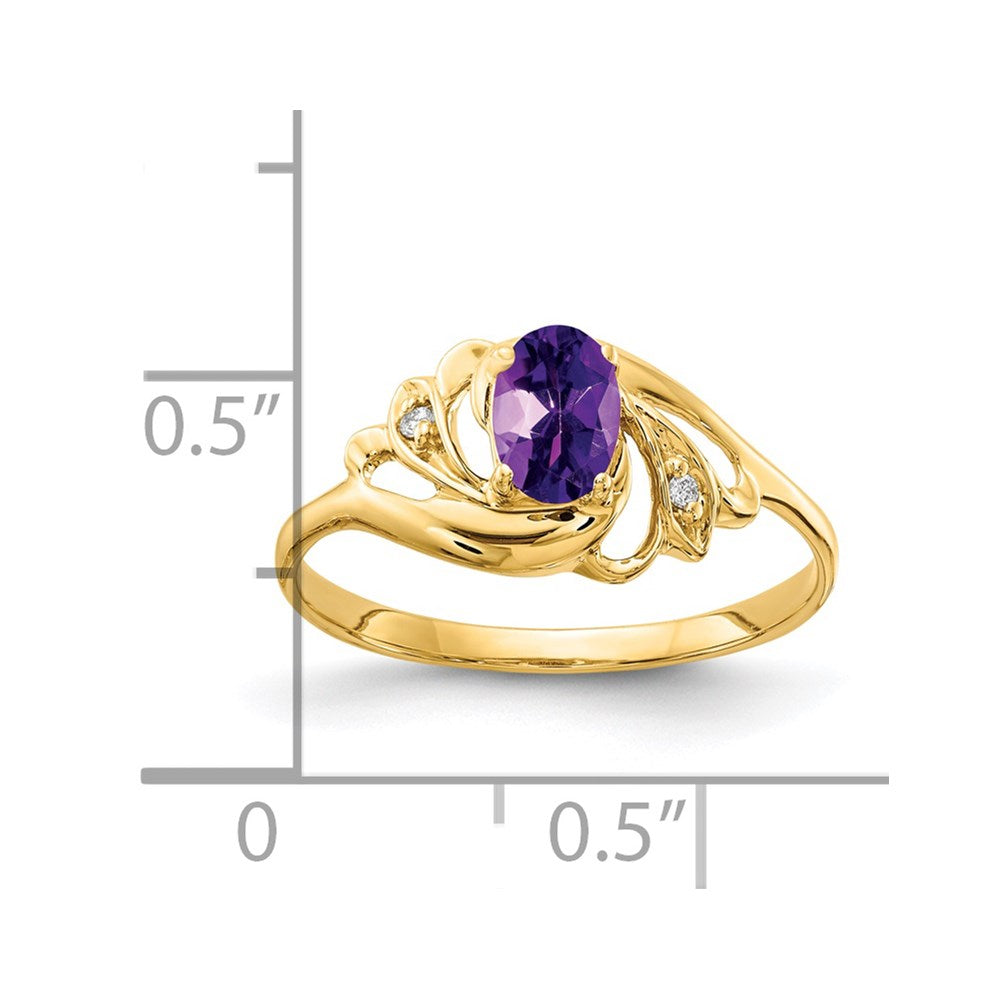 14k 6x4mm Oval Amethyst and AAA Diamond Ring