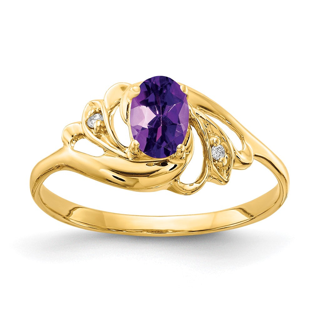 14k 6x4mm Oval Amethyst and AA Diamond Ring