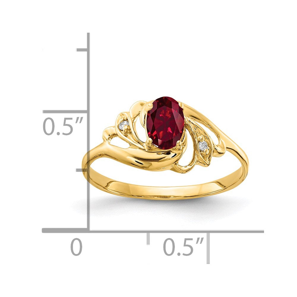 14k 6x4mm Oval Lab-Created Ruby and VS Diamond Ring