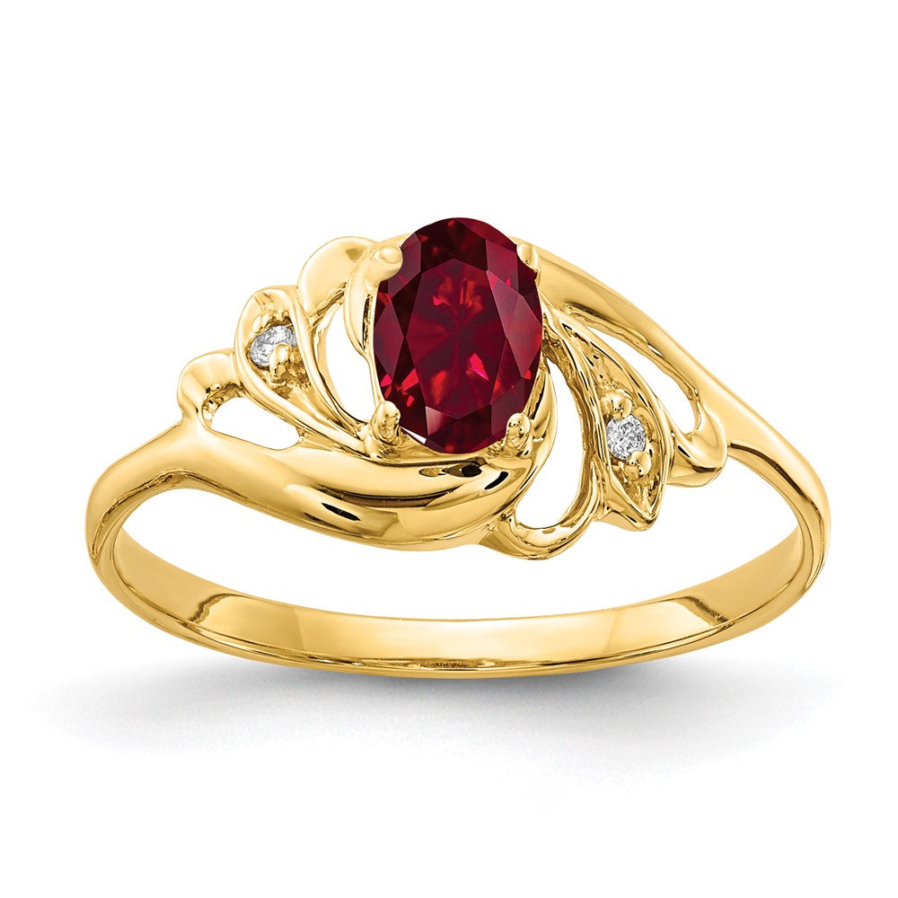 14k 6x4mm Oval Lab-Created Ruby and AAA Diamond Ring