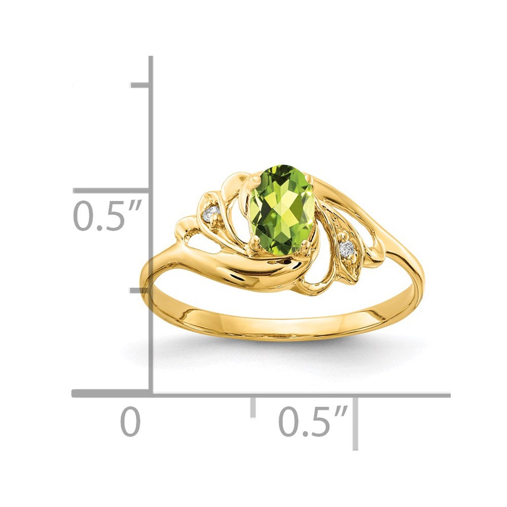 14k 6x4mm Oval Peridot and AA Diamond Ring