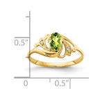 14k 6x4mm Oval Peridot and AA Diamond Ring
