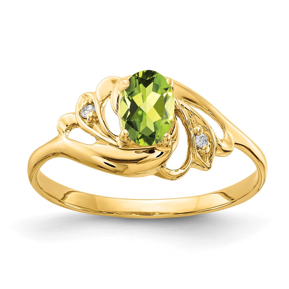 14k 6x4mm Oval Peridot and AA Diamond Ring