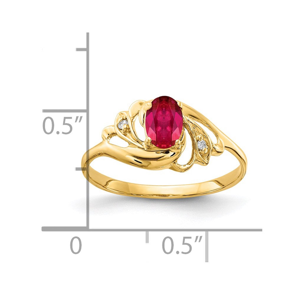 14k 6x4mm Oval Ruby and AA Diamond Ring