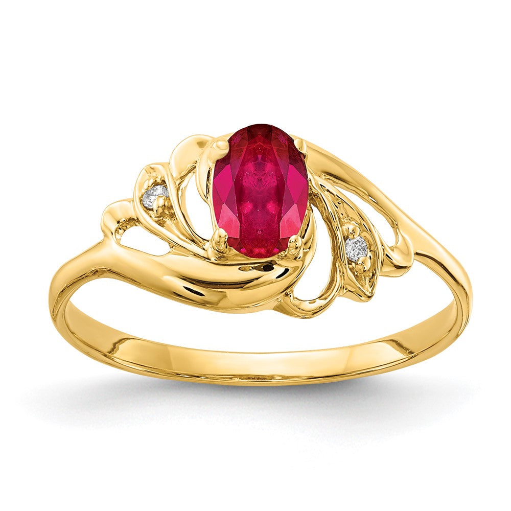 14k 6x4mm Oval Ruby and AA Diamond Ring