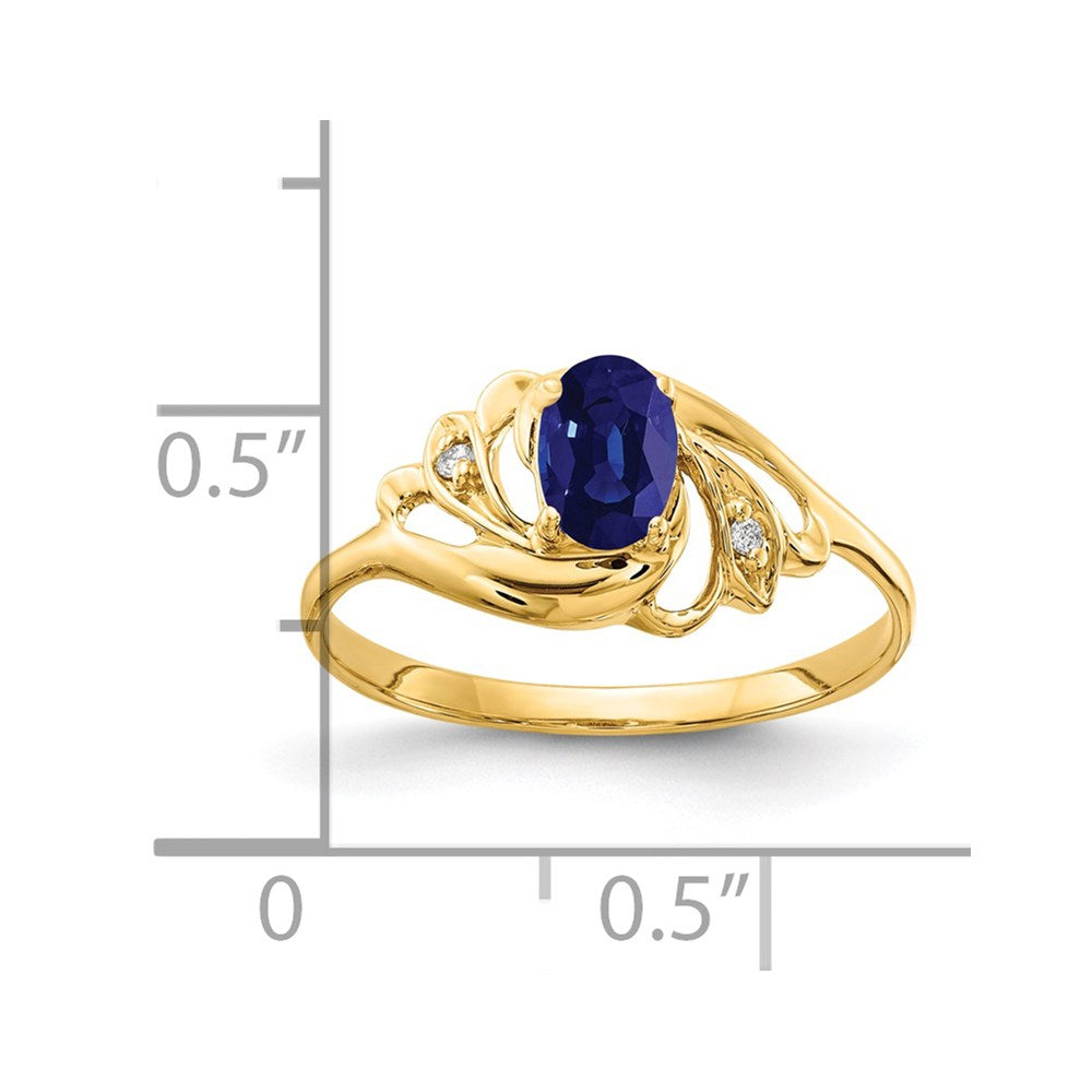 14k 6x4mm Oval Blue Sapphire and AA Diamond Ring