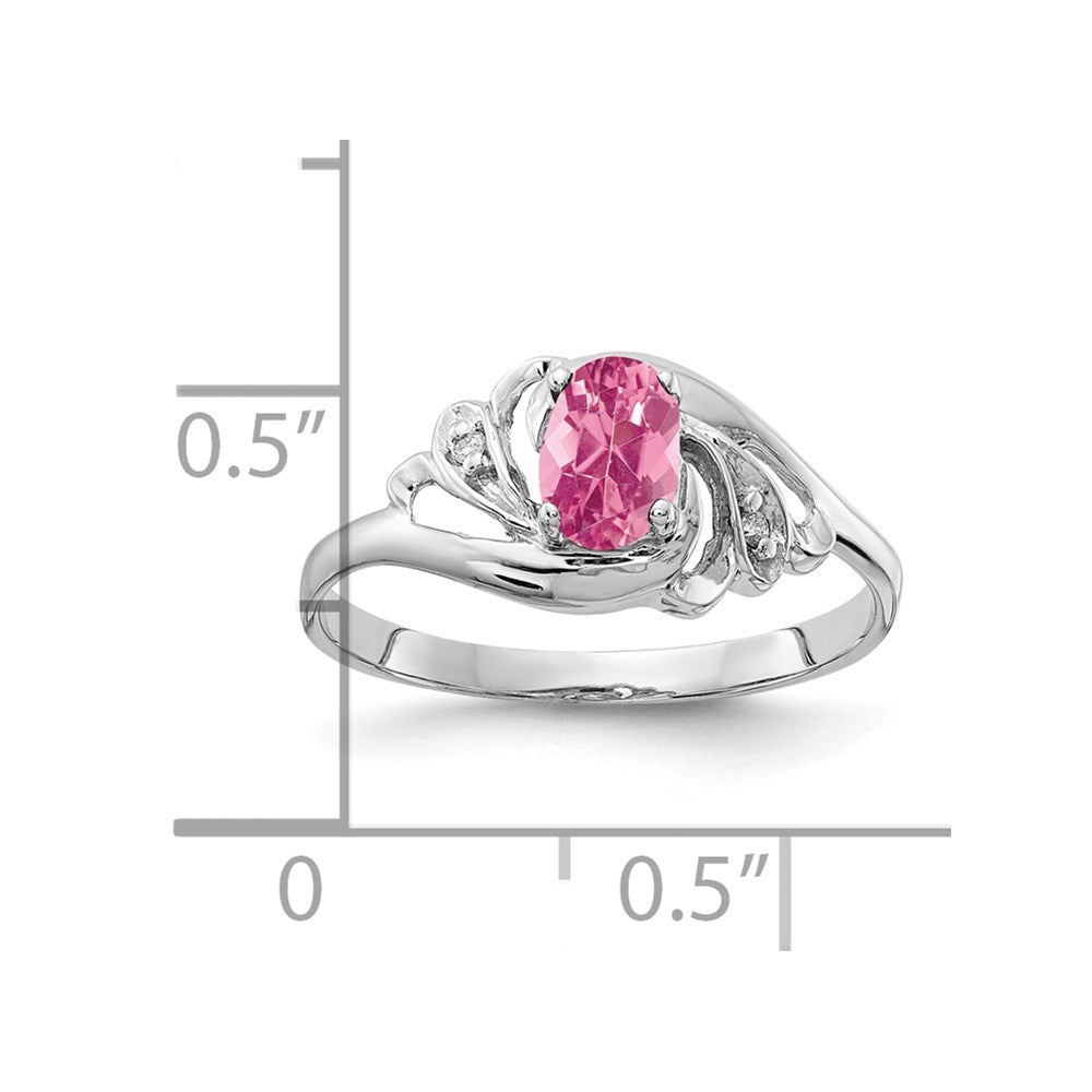 14k White Gold 6x4mm Oval Pink Tourmaline and AA Diamond Ring