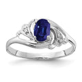 14k White Gold 6x4mm Oval Blue Sapphire and A Diamond Ring