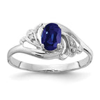 14k White Gold 6x4mm Oval Blue Sapphire and AAA Diamond Ring