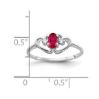 14k White Gold 5x3mm Oval Ruby and A Diamond Two Hearts Ring