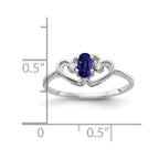 14k White Gold 5x3mm Oval Blue Sapphire and AA Diamond Two Hearts Ring