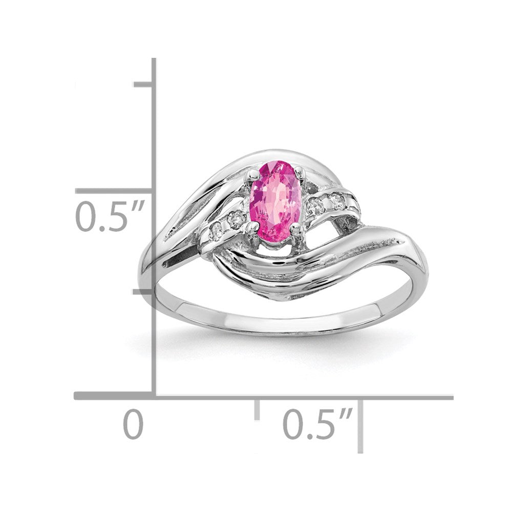 14k White Gold 5x3mm Oval Pink Sapphire and VS Diamond Ring