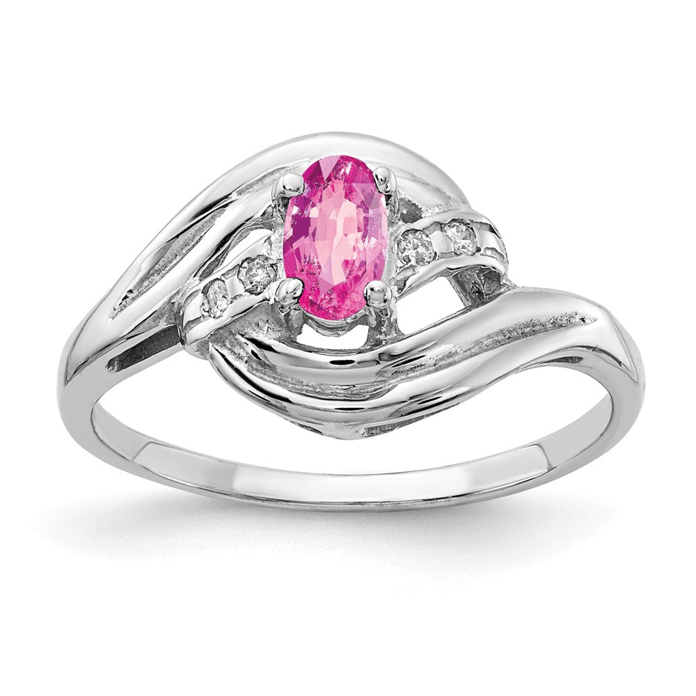 14k White Gold 5x3mm Oval Pink Sapphire and A Diamond Ring