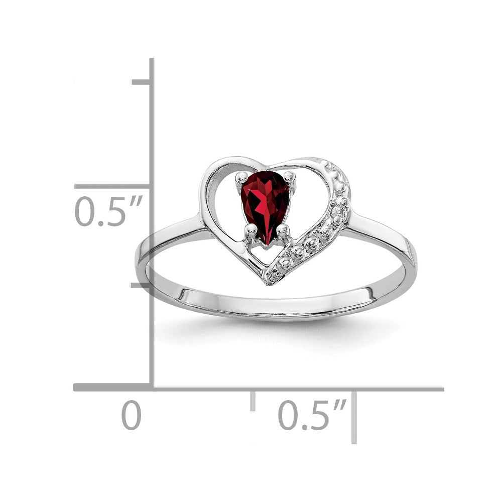 14k White Gold 5x3mm Pear Garnet and AA Diamond Heart Ring