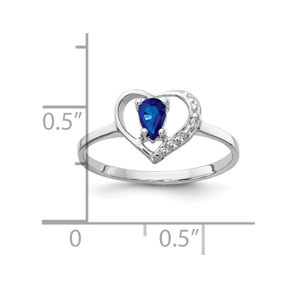 14k White Gold 5x3mm Pear Blue Sapphire and AA Diamond Heart Ring