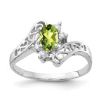 14k White Gold 6x4mm Oval Peridot and 1/20 carat VS Diamond Ring