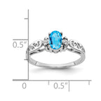 14k White Gold 6x4mm Oval Blue Topaz and VS Diamond Filigree Ring