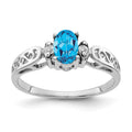 14k White Gold 6x4mm Oval Blue Topaz and AAA Diamond Filigree Ring