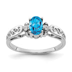 14k White Gold 6x4mm Oval Blue Topaz and VS Diamond Filigree Ring