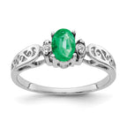 14k White Gold 6x4mm Oval Emerald and VS Diamond Ring