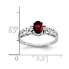 14k White Gold 6x4mm Oval Garnet and A Diamond Filigree Ring