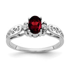 14k White Gold 6x4mm Oval Garnet and A Diamond Filigree Ring