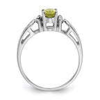 14k White Gold 6x4mm Oval Peridot and AAA Diamond Filigree Ring