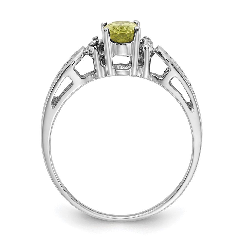14k White Gold 6x4mm Oval Peridot and AAA Diamond Filigree Ring