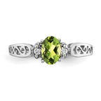 14k White Gold 6x4mm Oval Peridot and VS Diamond Filigree Ring