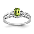 14k White Gold 6x4mm Oval Peridot and AAA Diamond Filigree Ring