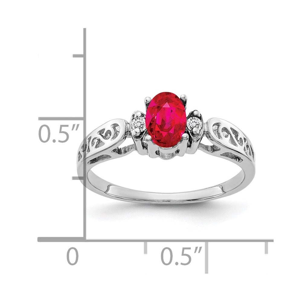 14k White Gold 6x4mm Oval Ruby and AA Diamond Ring