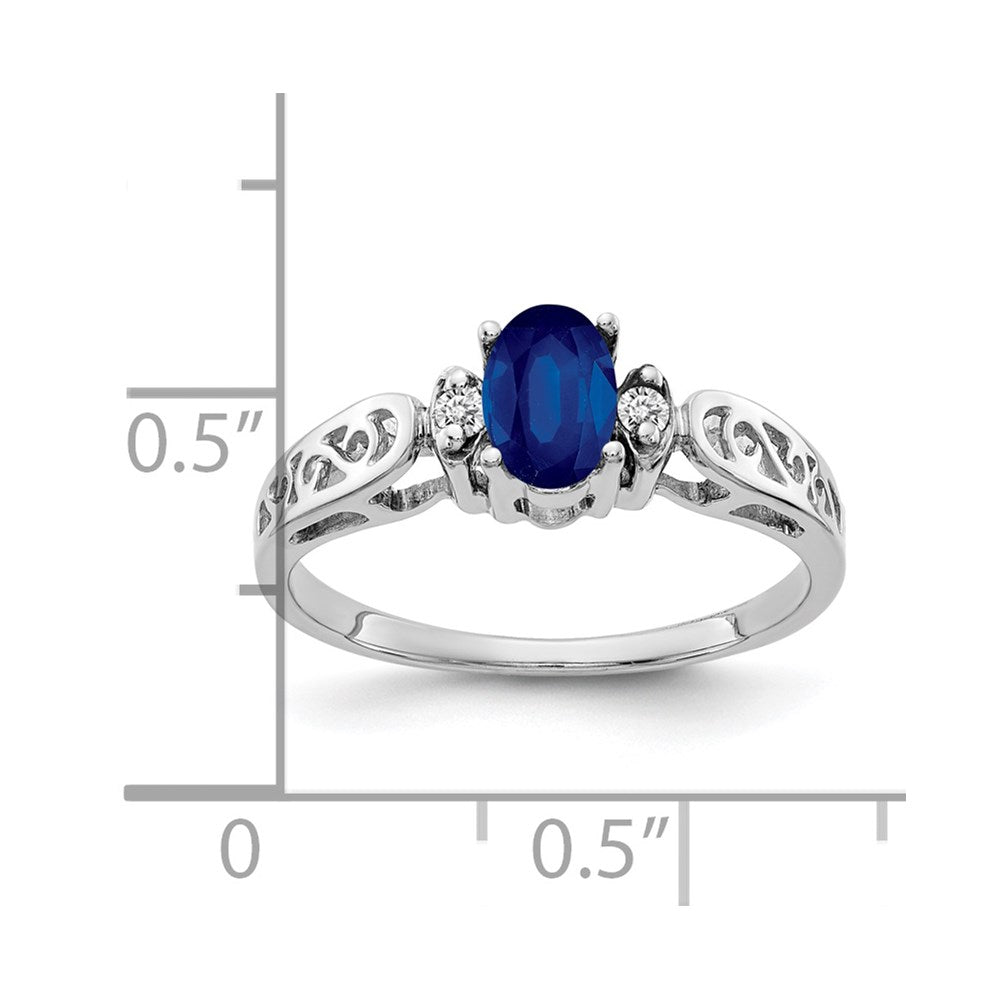 14k White Gold 6x4mm Oval Blue Sapphire and A Diamond Ring