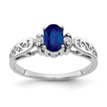 14k White Gold 6x4mm Oval Blue Sapphire and A Diamond Ring