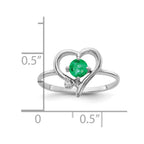 14k White Gold AA Diamond and 4mm Round Emerald Heart Ring