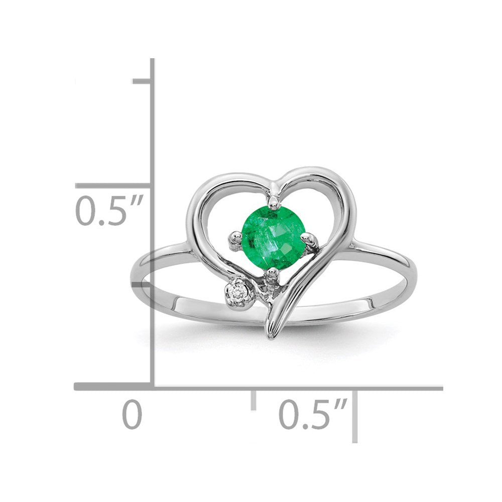 14k White Gold AA Diamond and 4mm Round Emerald Heart Ring
