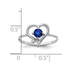 14k White Gold AA Diamond and 4mm Blue Sapphire Heart Ring