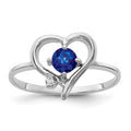 14k White Gold AA Diamond and 4mm Blue Sapphire Heart Ring