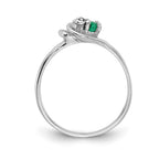 14k White Gold 3mm Emerald and AA Diamond Accent Ring