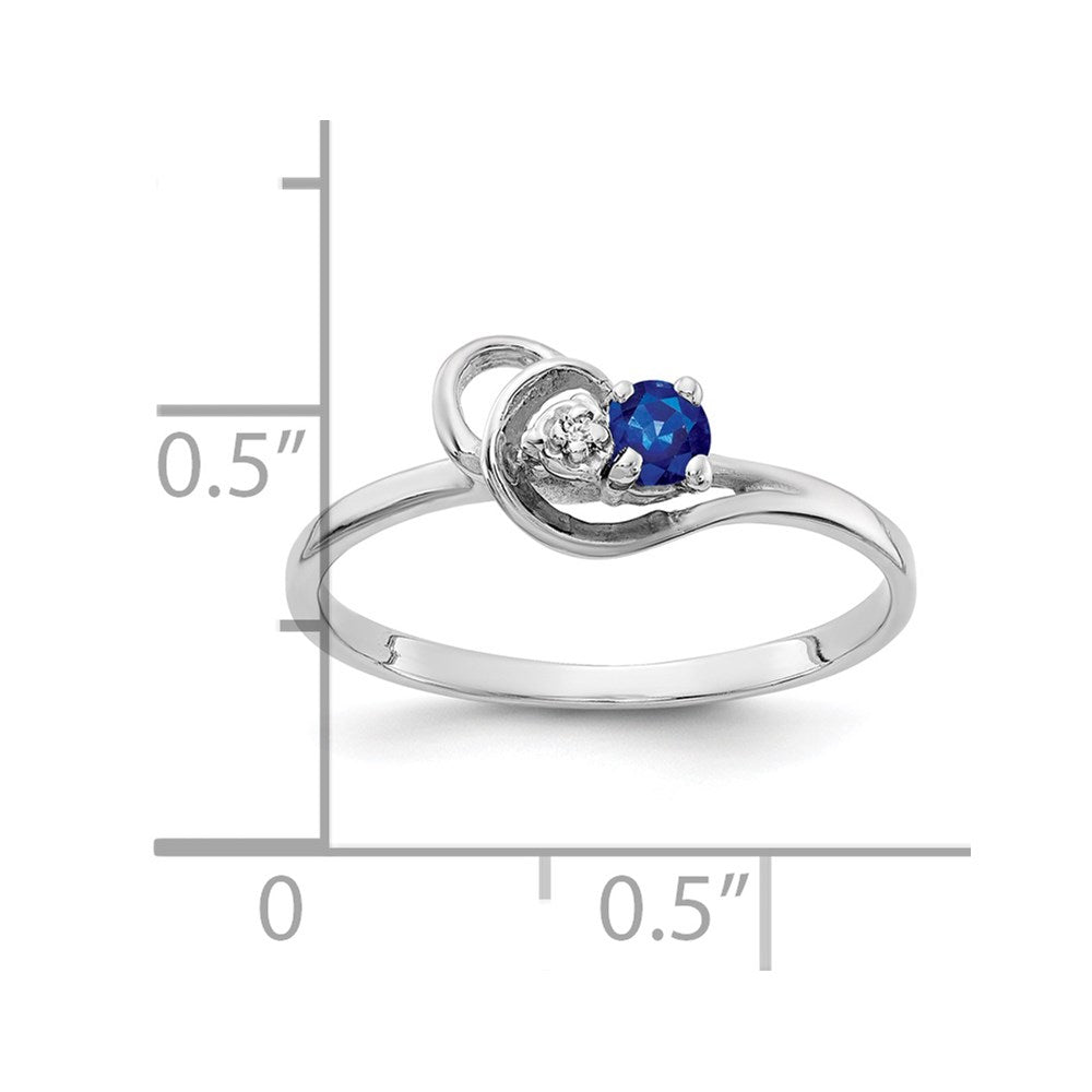 14k White Gold 3mm Blue Sapphire and AA Diamond Accent Ring