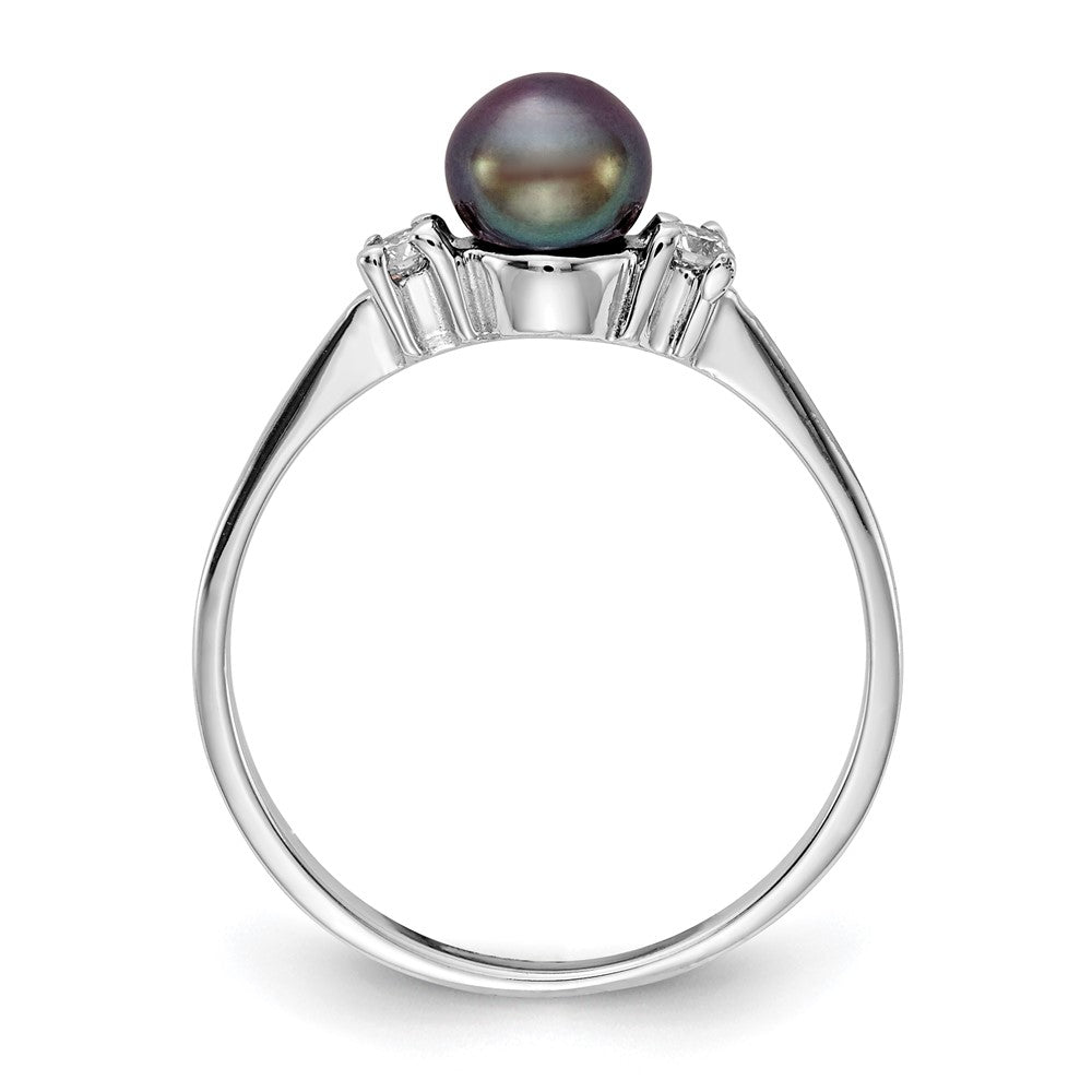 14k White Gold 5mm Black Freshwater Cultured Pearl and 1/15 carat A Diamond Ring