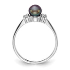 14k White Gold 5mm Black Freshwater Cultured Pearl and 1/15 carat AAA Diamond Ring