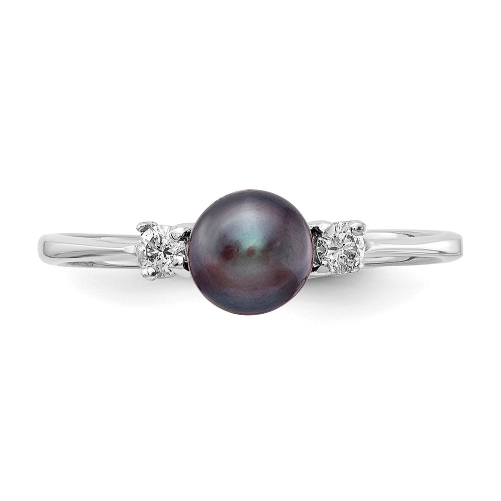 14k White Gold 5mm Black Freshwater Cultured Pearl and 1/15 carat VS Diamond Ring
