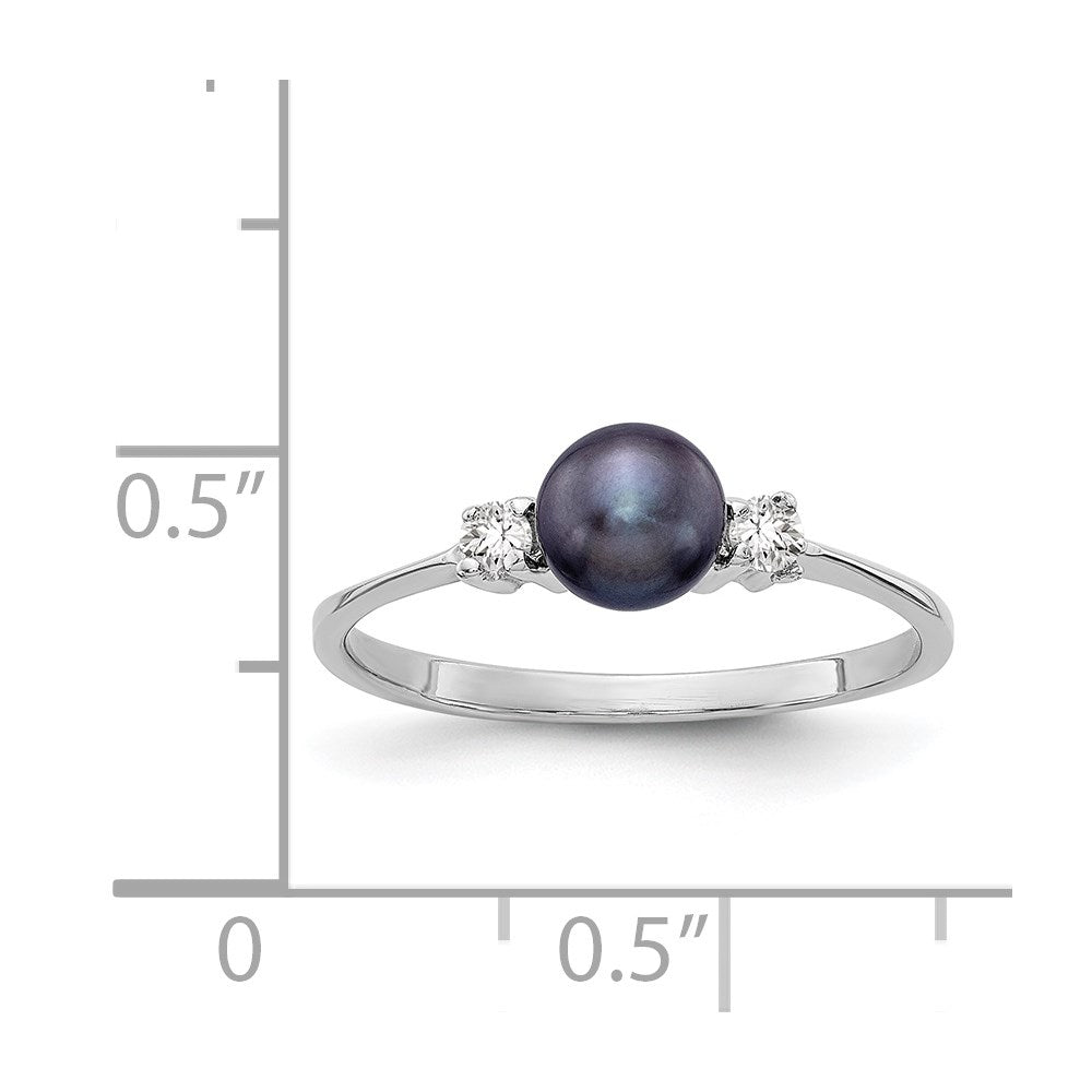 14k White Gold 5mm Black Freshwater Cultured Pearl and 1/15 carat AAA Diamond Ring