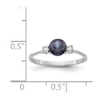 14k White Gold 5mm Black Freshwater Cultured Pearl and 1/15 carat AA Diamond Ring